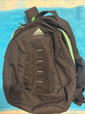 Adidas Backpack Lime Green accents/zippers 2 side pockets 3 separate compartment